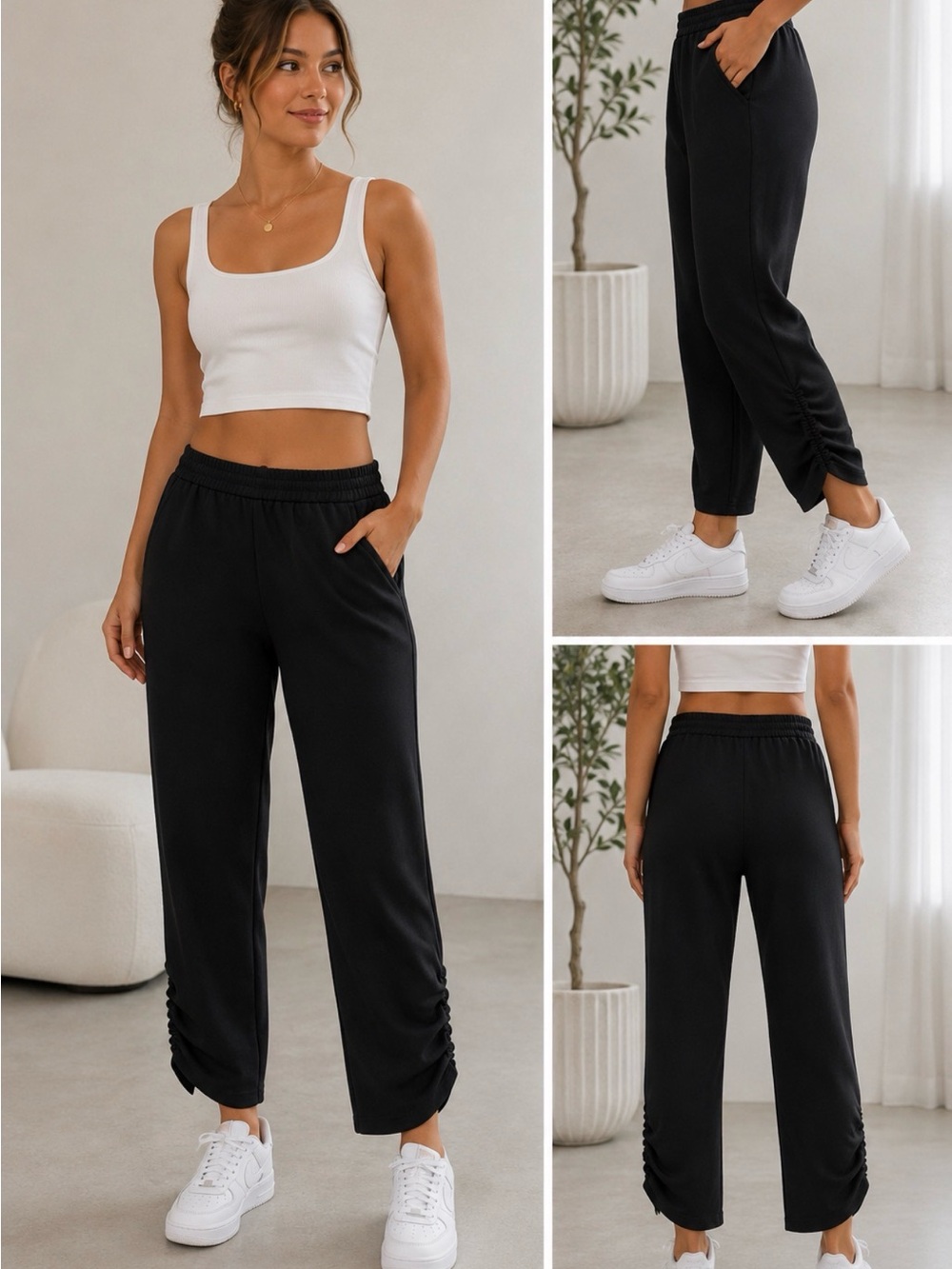 NEW! Amanda Uprichard Black Ruched Hem Pull-On Pants – XS